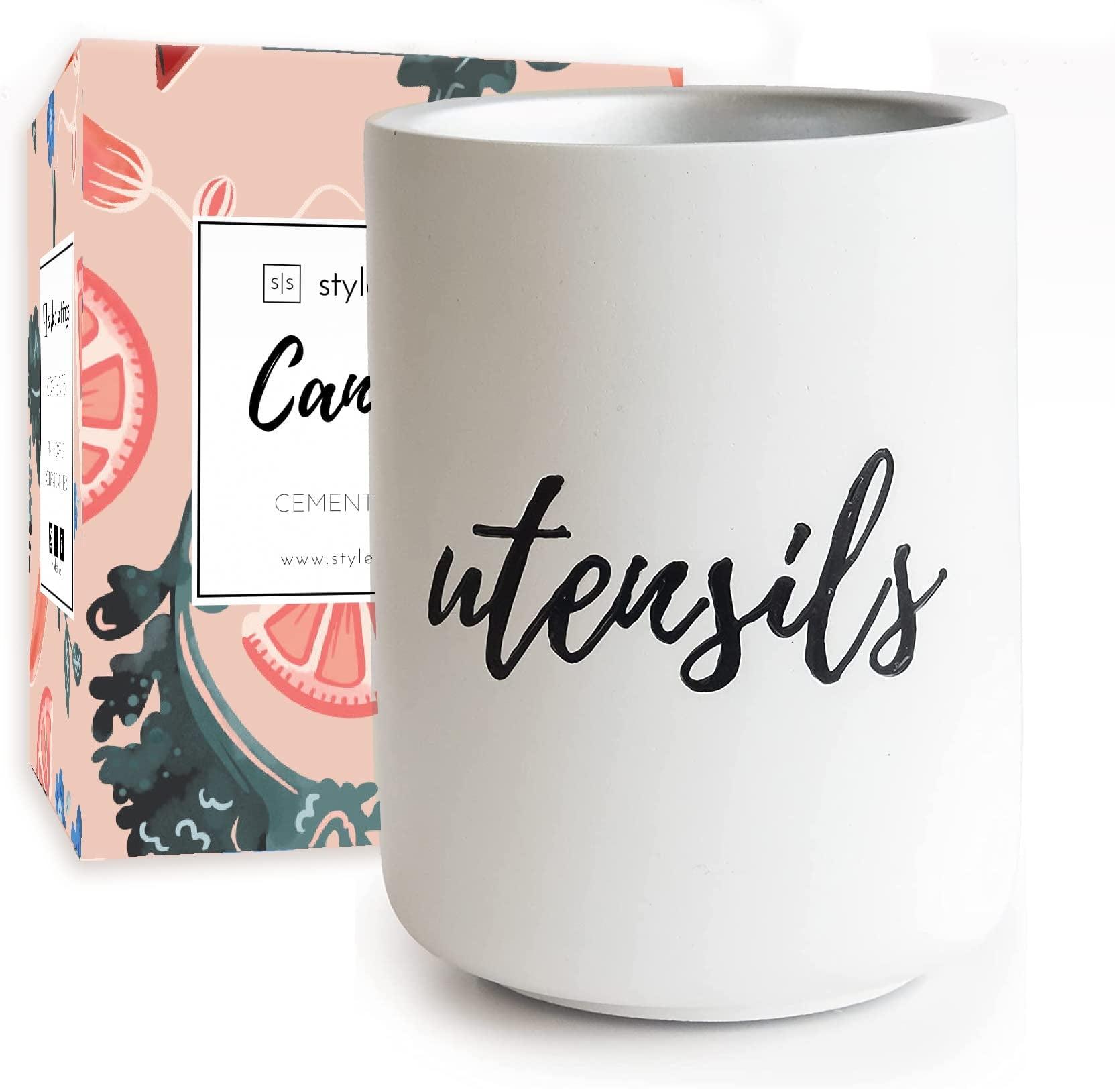 Styled Settings White & Silver Cement Utensil Holder