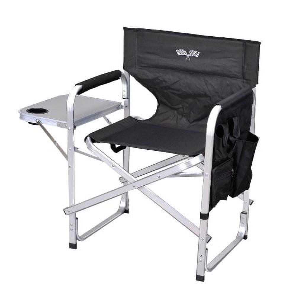 Compact Black Aluminum Director's Chair with Cushions and Side Table