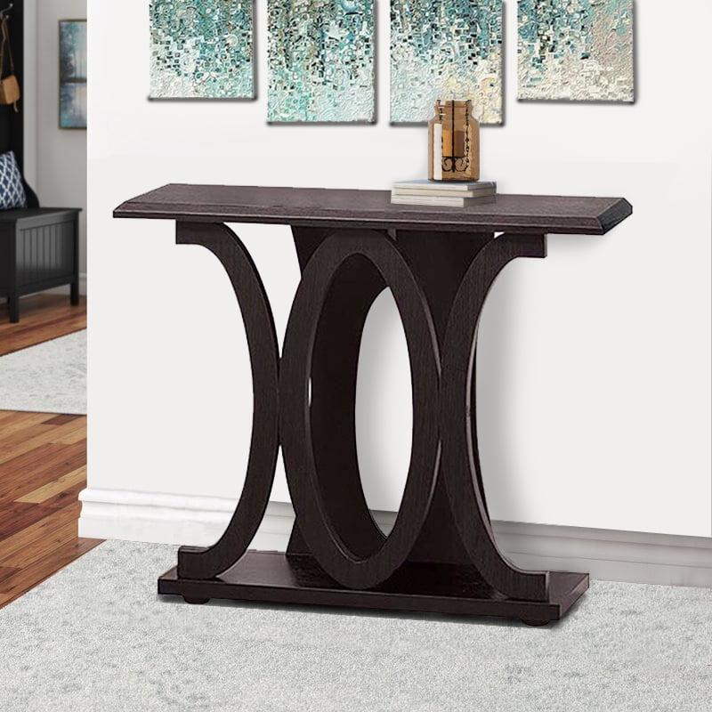 Elegant Dark Brown Hardwood Console Table with Base Storage Shelf