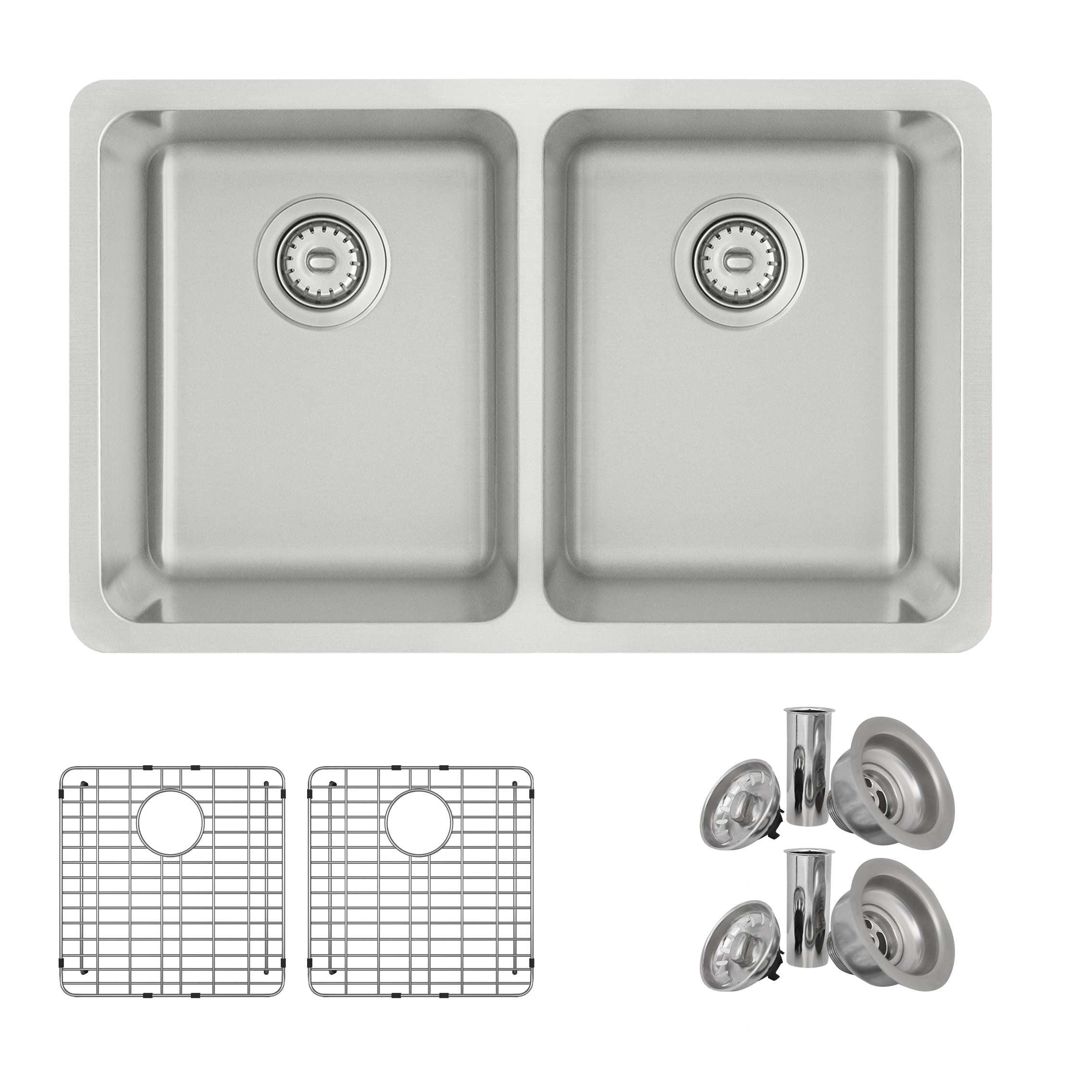 Stylish Avila 29" Dual-Mount Double Bowl Stainless Steel Kitchen Sink with Grids and Strainers