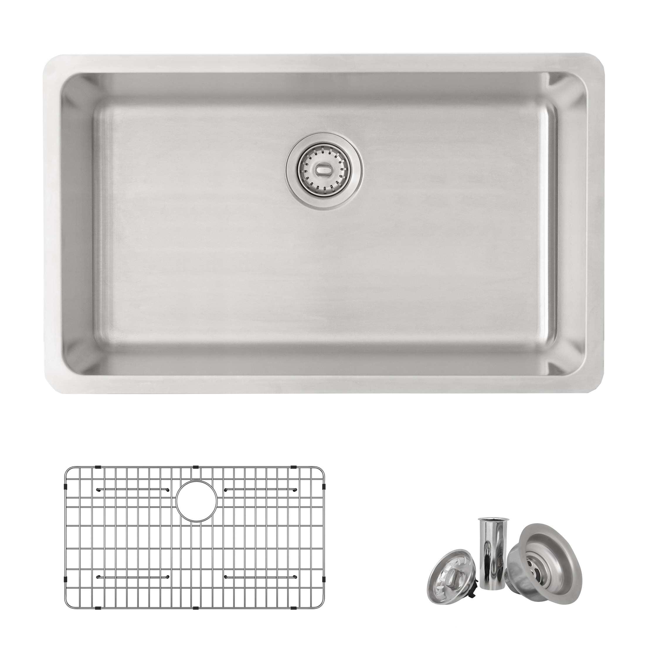 Builder Stylish Malaga Dual-Mount 30" Single Bowl Stainless Steel Kitchen Sink with Grid and Strainer