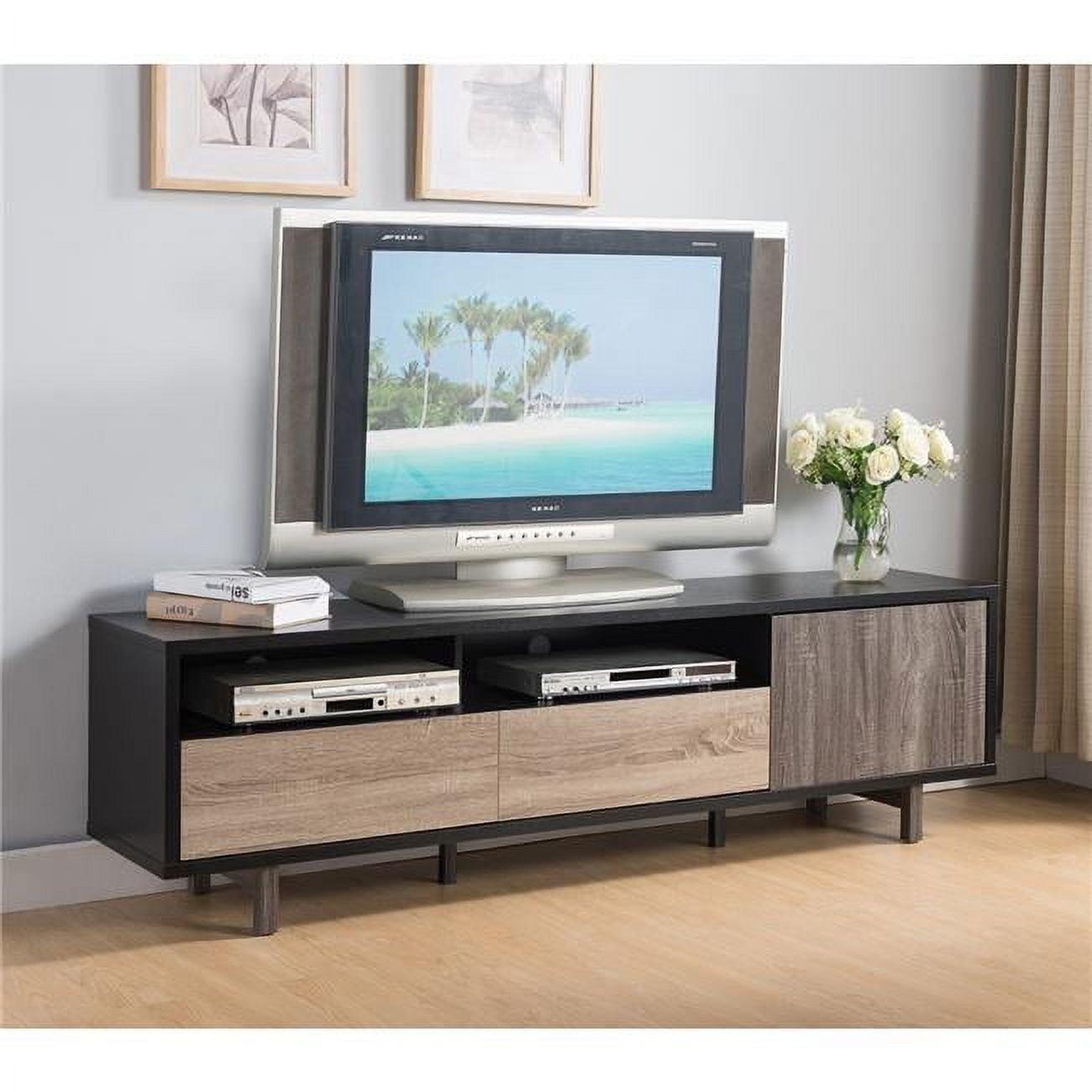 71" Black and Taupe Modern TV Console Cabinet