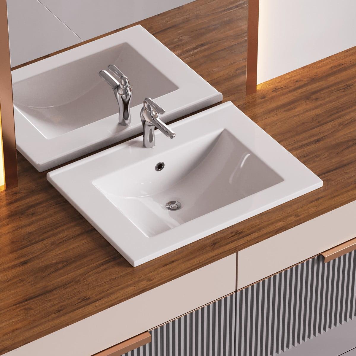 The Renovators Supply Inc. 18.31'' Gloss White Vitreous China Square Bathroom Sink with Overflow