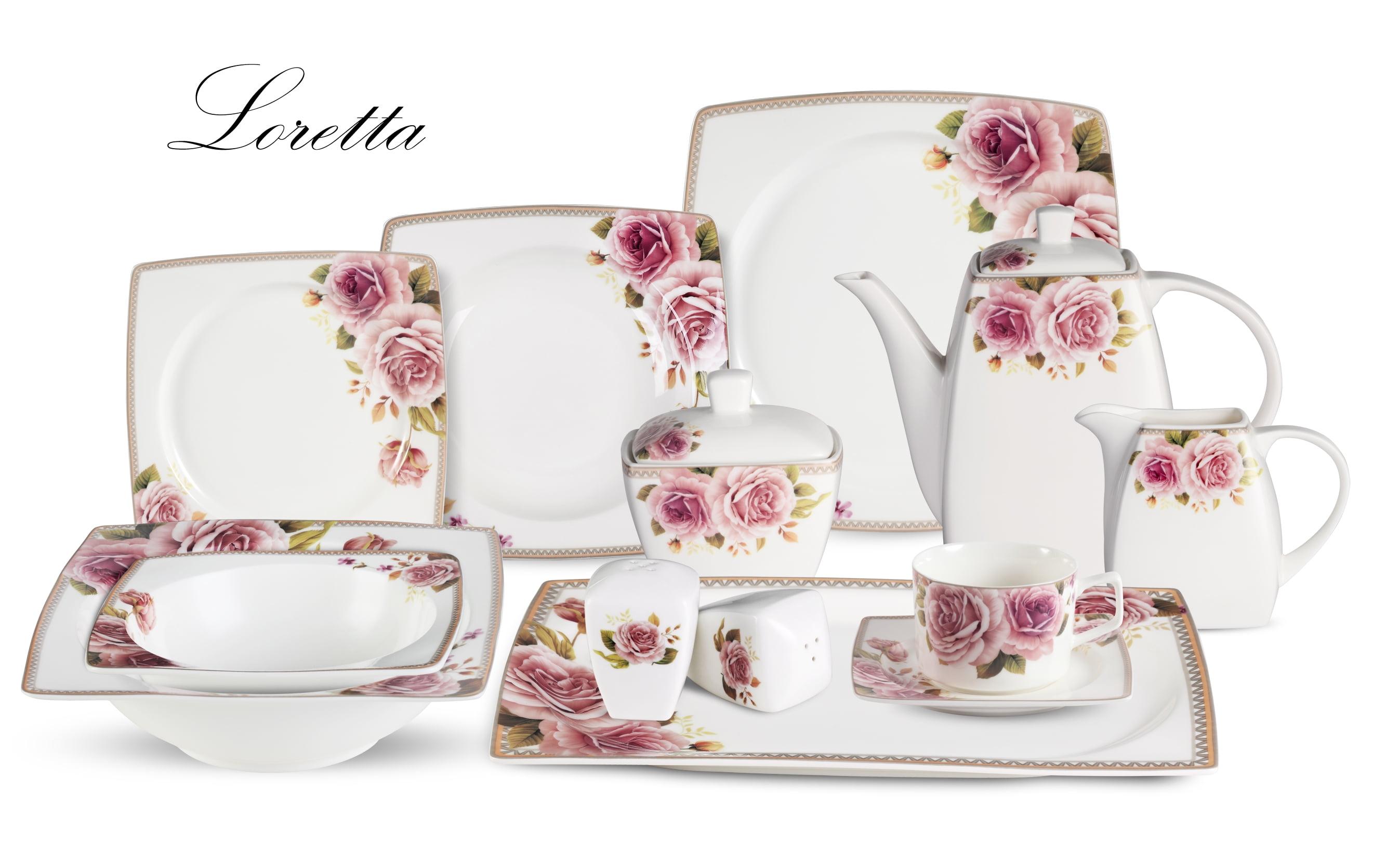 Stylish and Elegant 57 Pieces Bone China Dinnerware Set Service for Hosting Parties and Events for 8 People - Loretta, 57 Piece