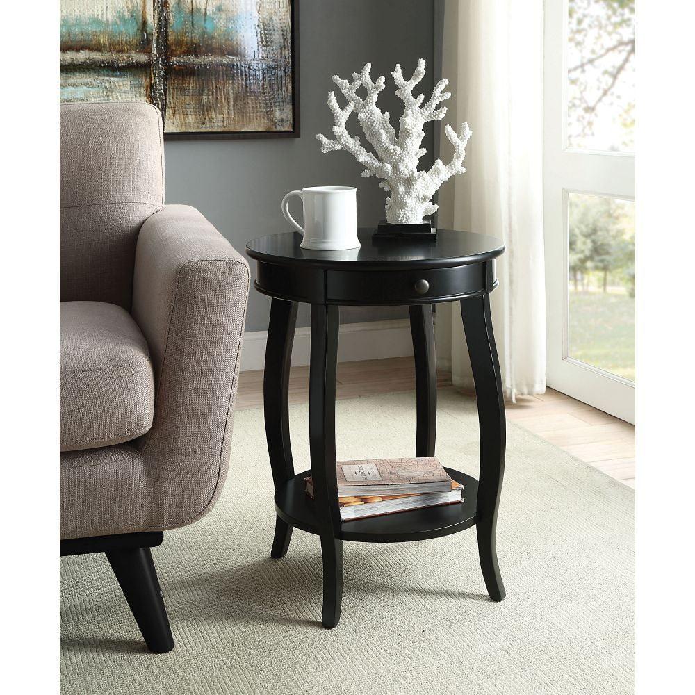 Round Solid Wood Black End Table with Storage - 18"x24"