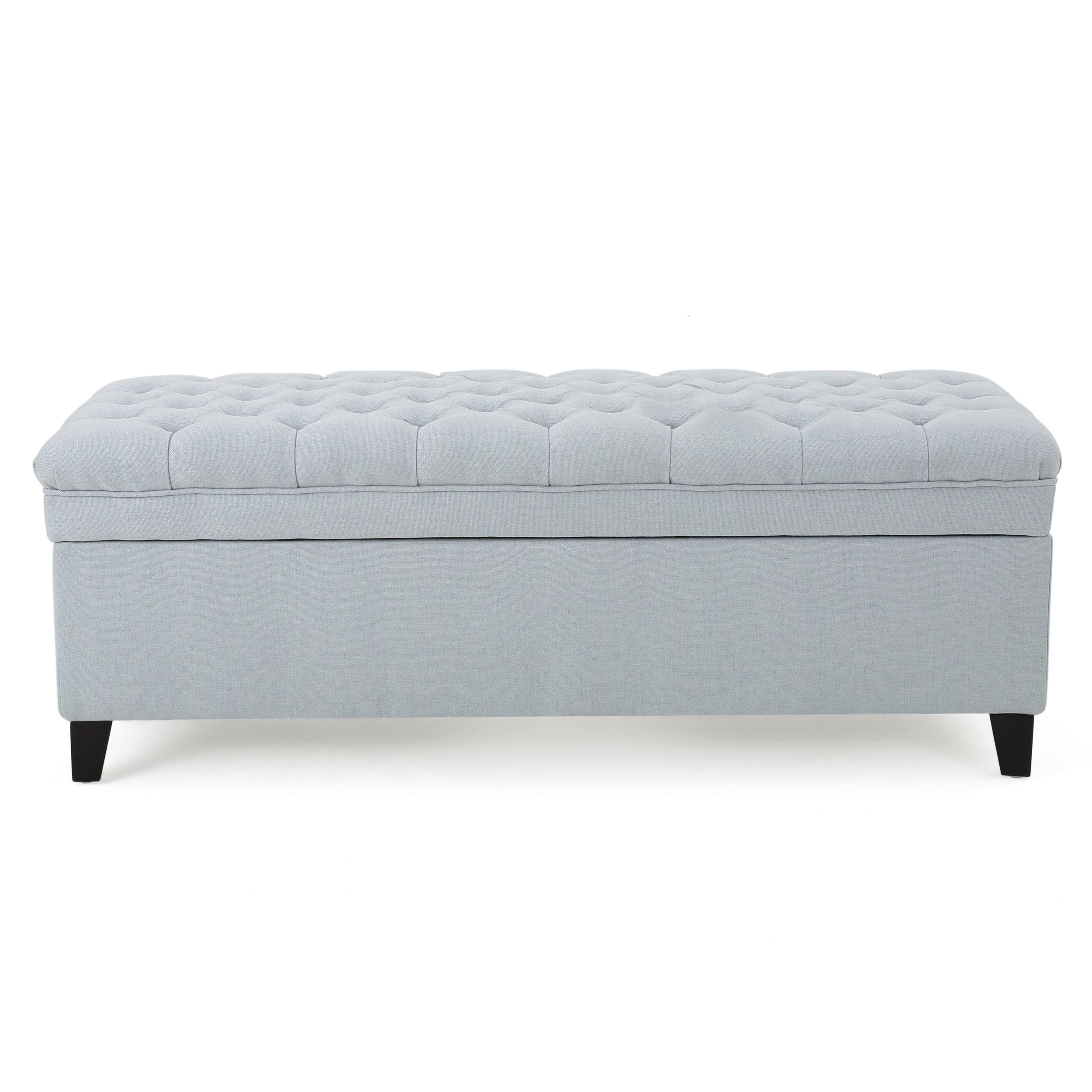 Light Sky Tufted Fabric Storage Ottoman Bench