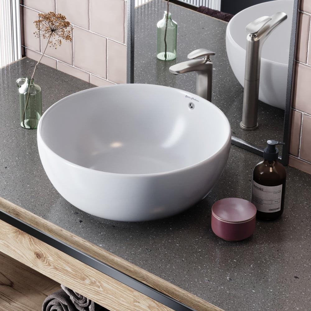 Sublime Round White Ceramic Above-Counter Vessel Sink