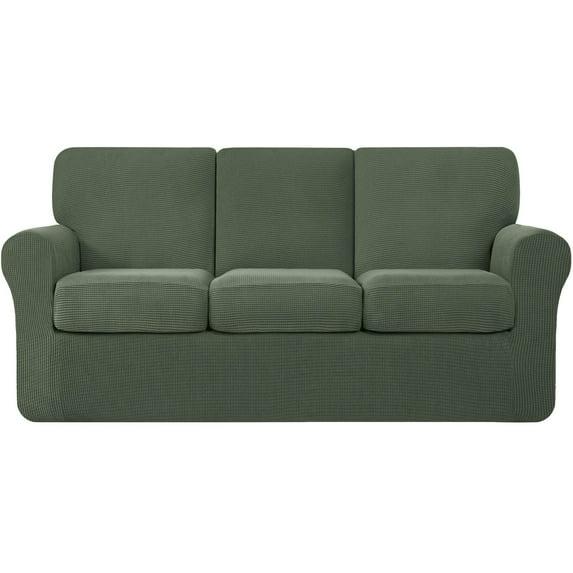 Subrtex 7-Piece Stretch Sofa Slipcover Sets with 3 Backrest Cushion Covers and 3 Seat Cushion Covers (Sofa, Olive Drab)