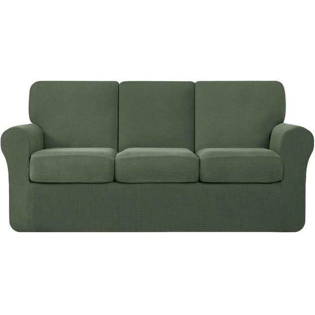 Subrtex 7-Piece Stretch Sofa Slipcover Sets with 3 Backrest Cushion Covers and 3 Seat Cushion Covers (Sofa, Olive Drab)