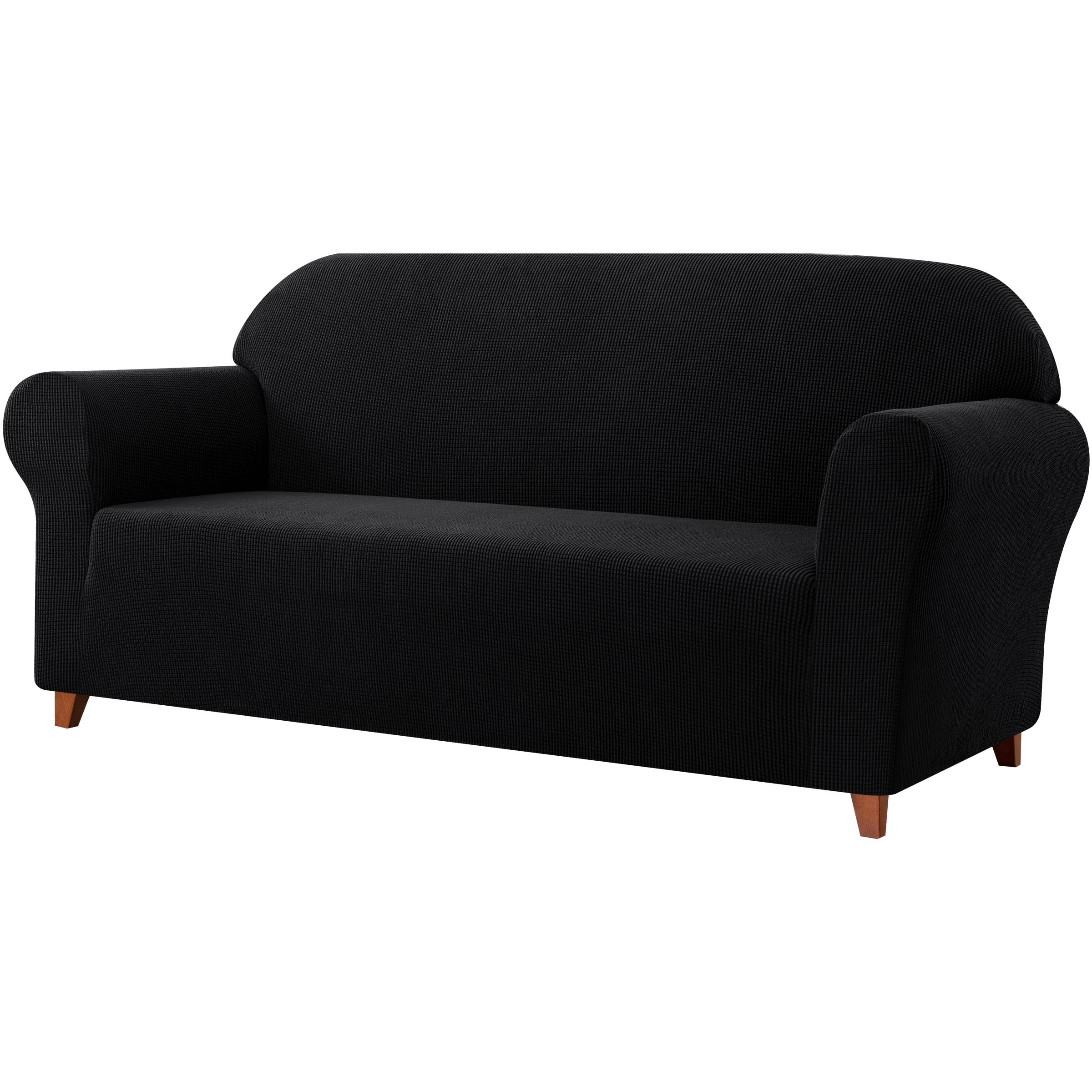 Subrtex Stretch 1-Piece Textured Grid Slipcover Sofa Cover, Black