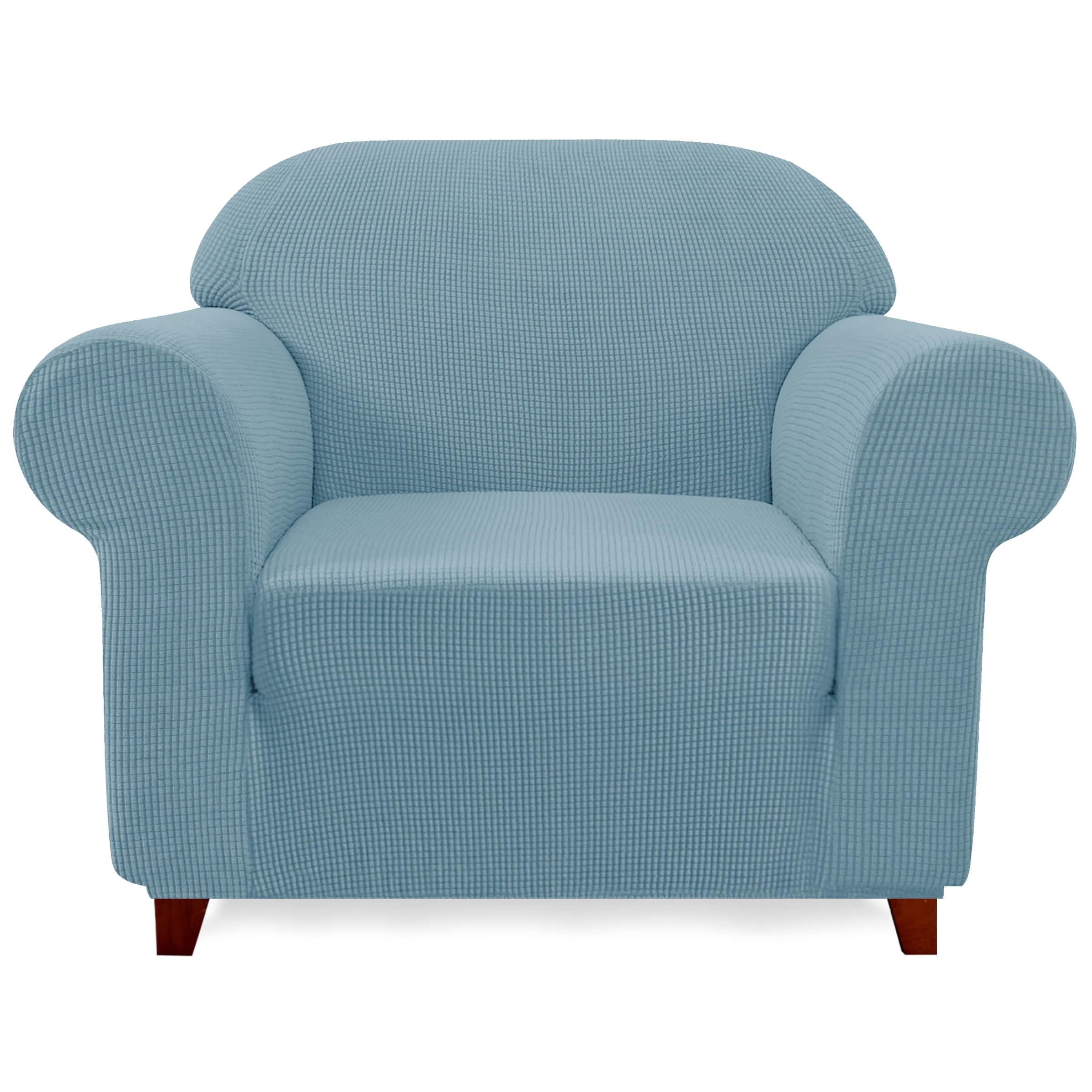 Subrtex Stretch 1-Piece Textured Grid Armchair Slipcover, Steel Blue