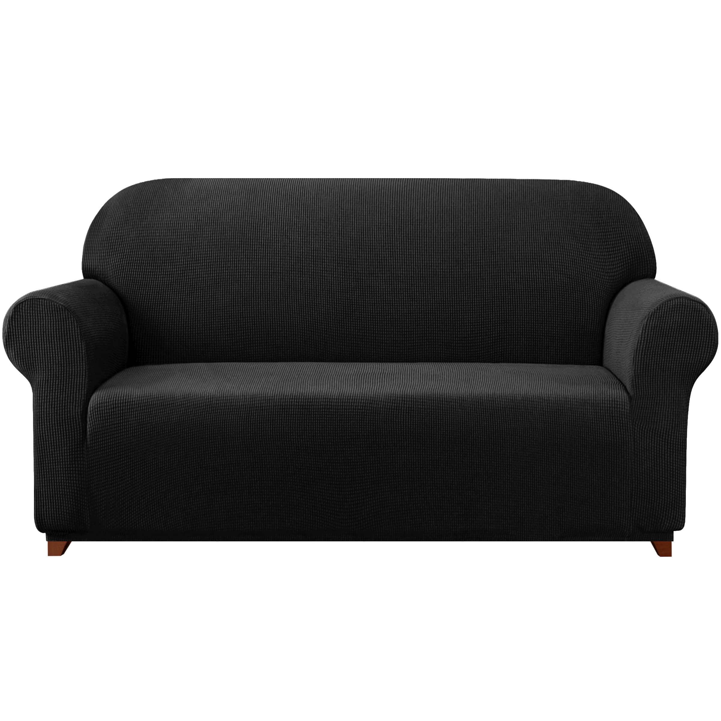 Black Stretch Textured Grid Sofa Slipcover