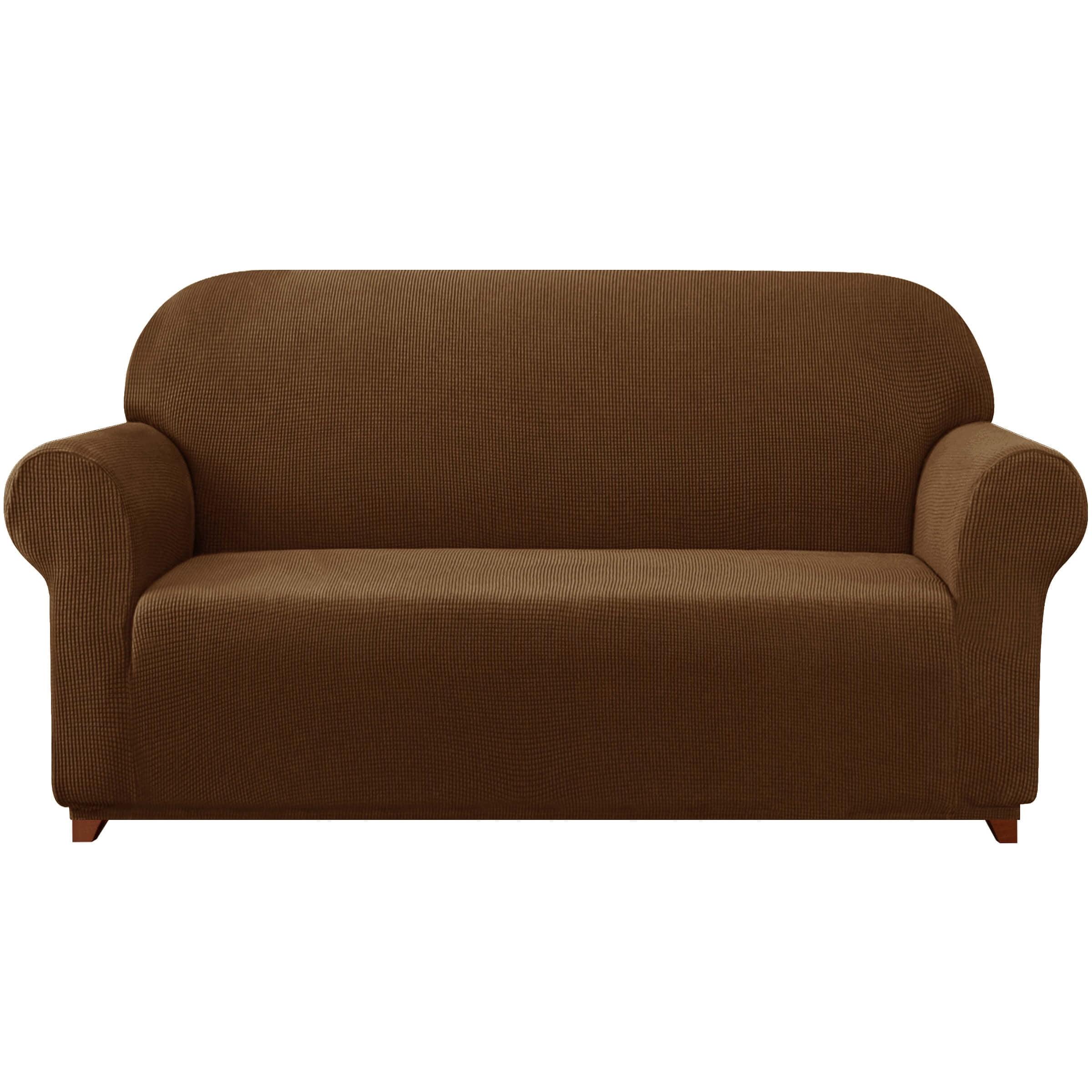 Subrtex Coffee Textured Stretch 1-Piece Sofa Slipcover