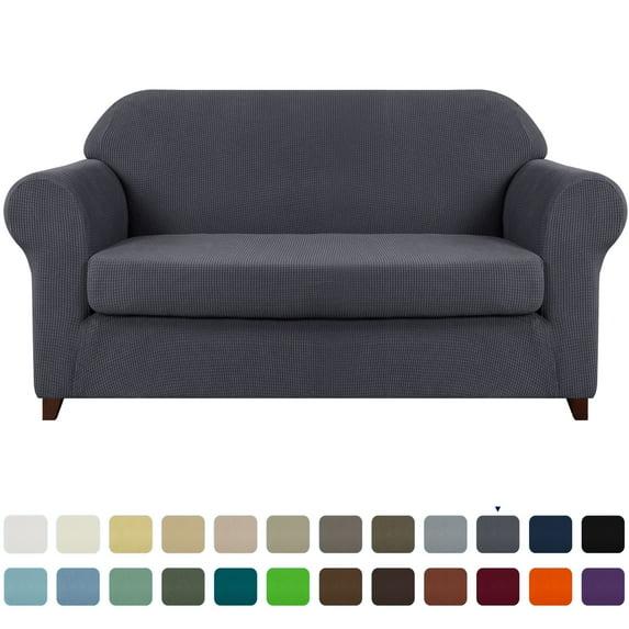 Subrtex Stretch 2-Piece Textured Plaid Sofa Slipcover, Gray