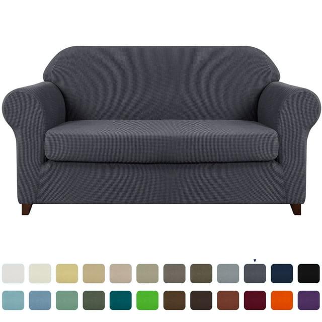 Subrtex Stretch 2-Piece Textured Plaid Sofa Slipcover, Gray