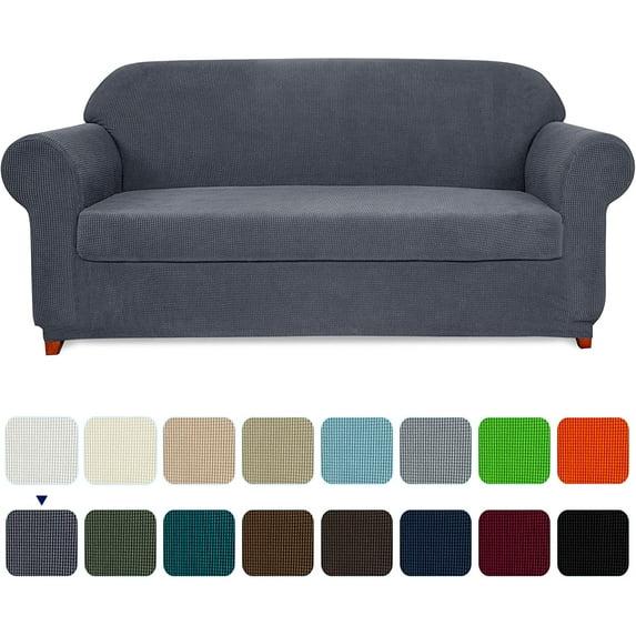 Subrtex Stretch 2-Piece Textured Plaid Sofa Slipcover, Gray