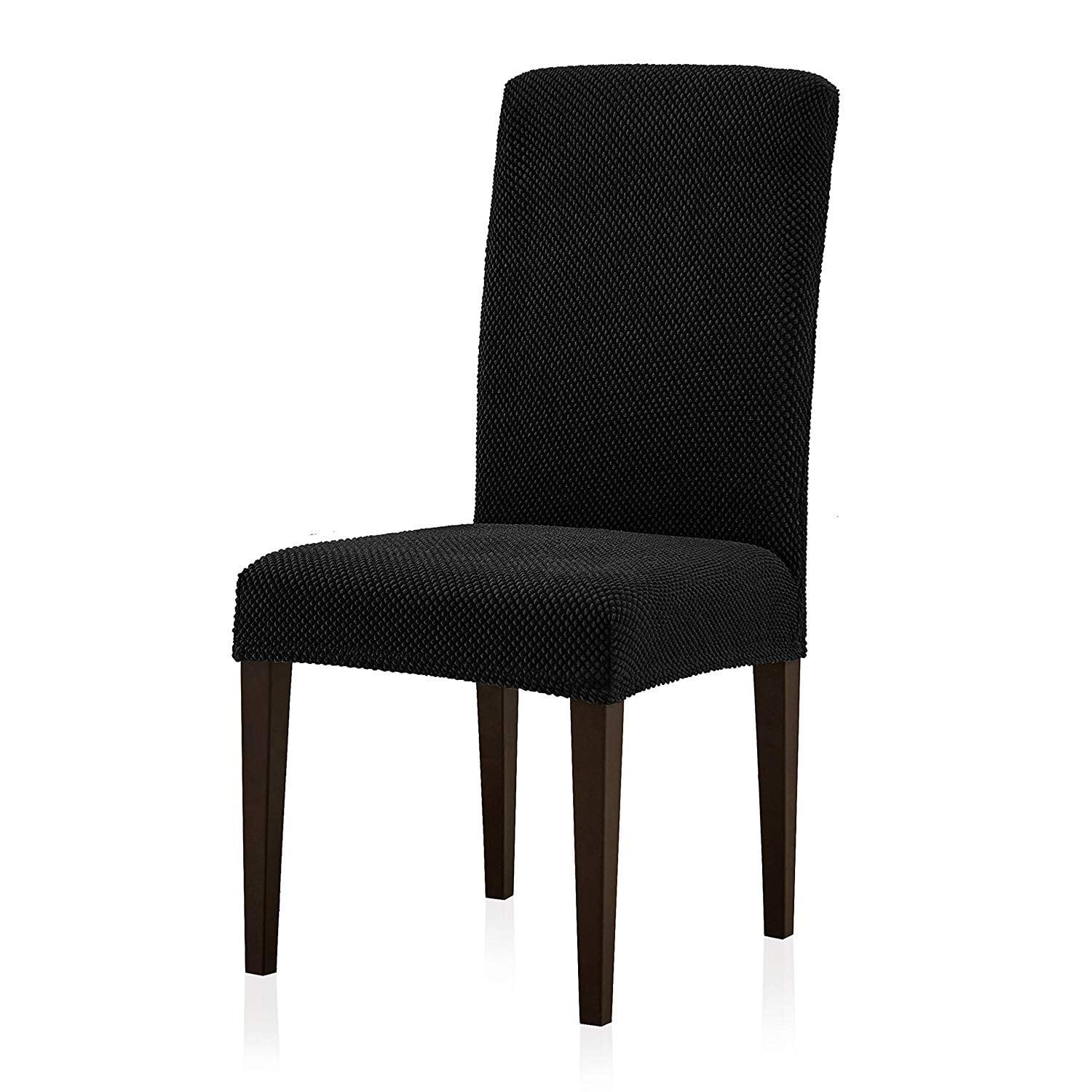 Contemporary Stretch Dining Chair Covers in Black Jacquard (Set of 2)