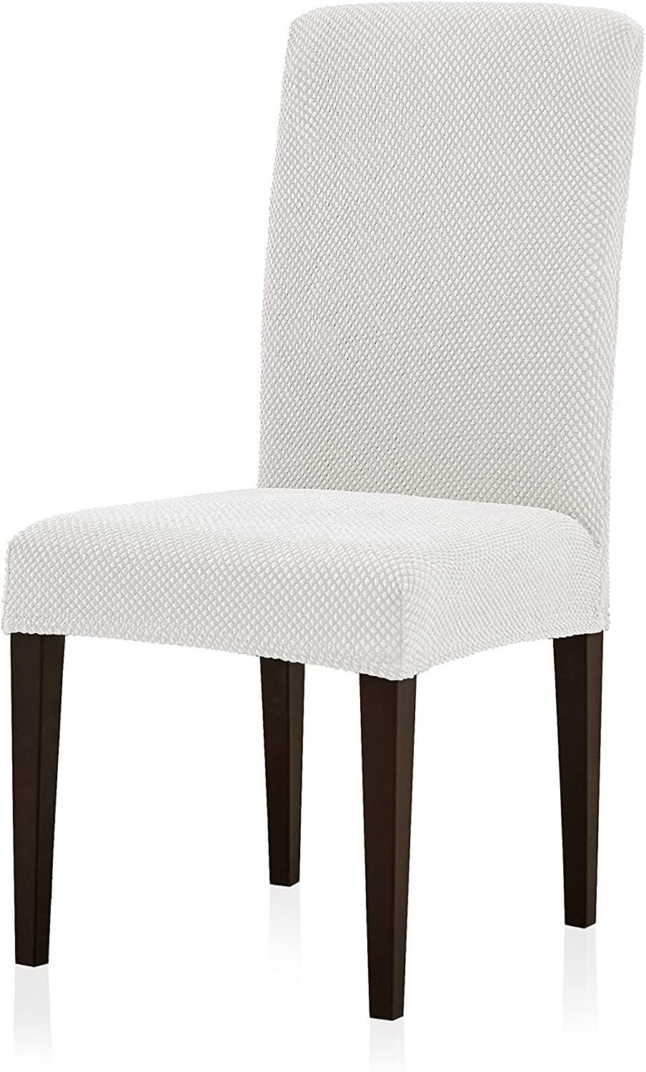 Cream Textured Stretch Dining Chair Covers Set of 4