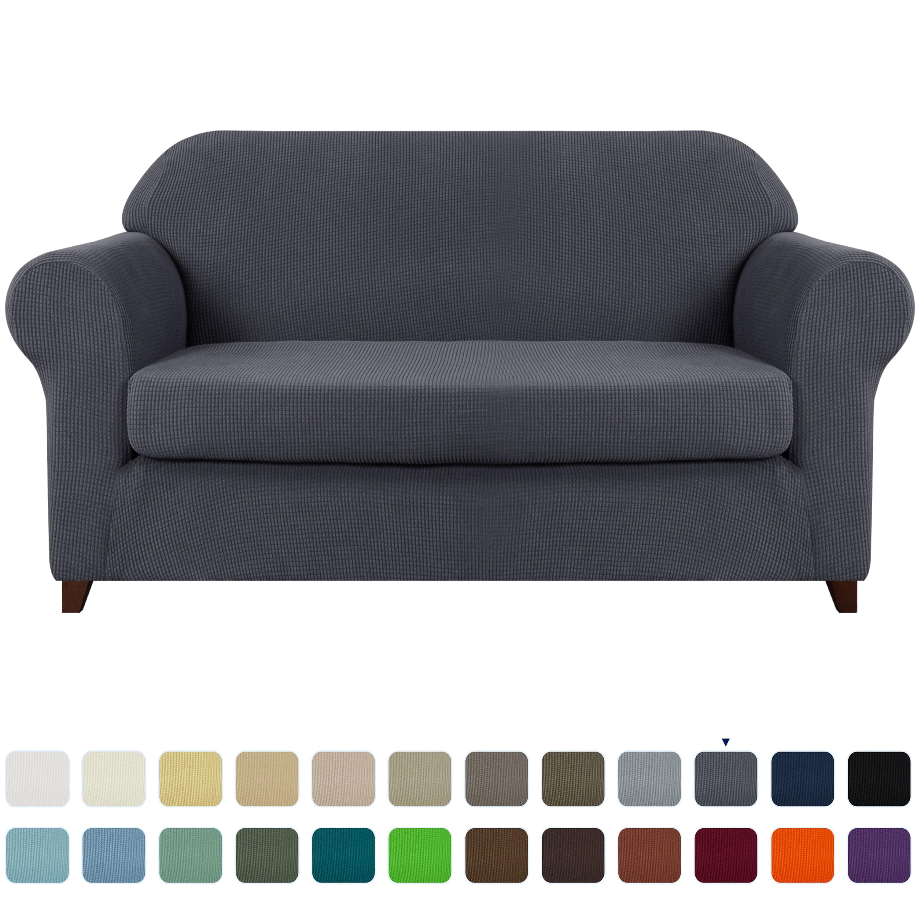 Subrtex Stretch 2-Piece Textured Plaid Sofa Slipcover, Gray