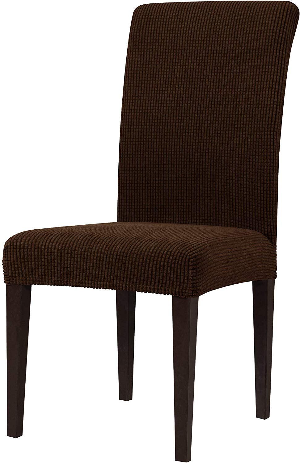 Subrtex Stretch Textured Grid Dining Chair Slipcover (Set of 2, Chocolate)