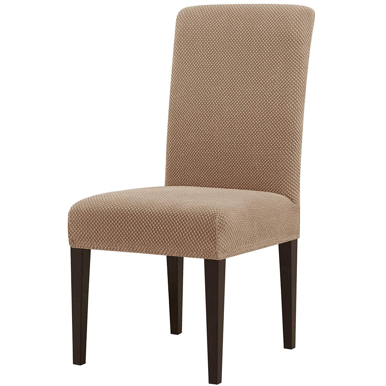 Khaki Stretch Textured Dining Chair Slipcover Set of 4