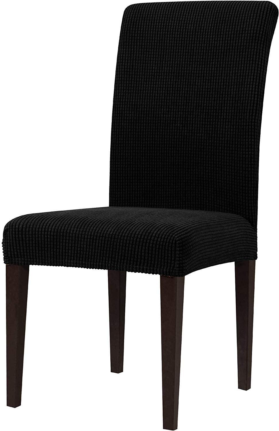 Subrtex Stretch Textured Plaid Dining Chair Slipcover (Set of 2, Black)