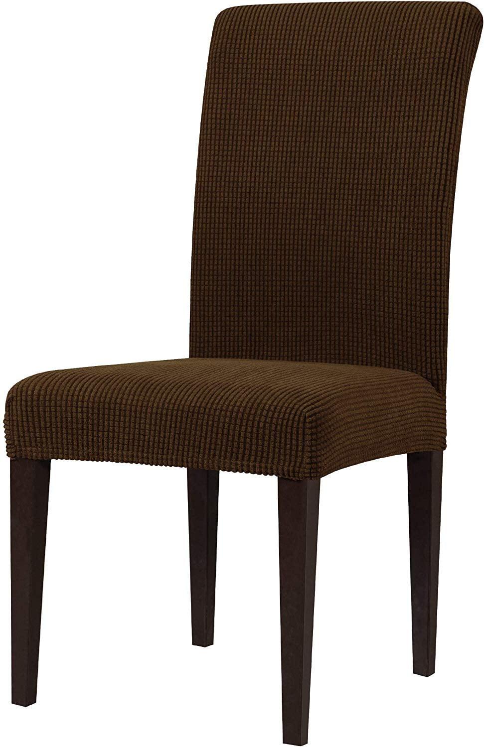 Subrtex Stretch Textured Grid Dining Chair Slipcover (Set of 2, Coffee)