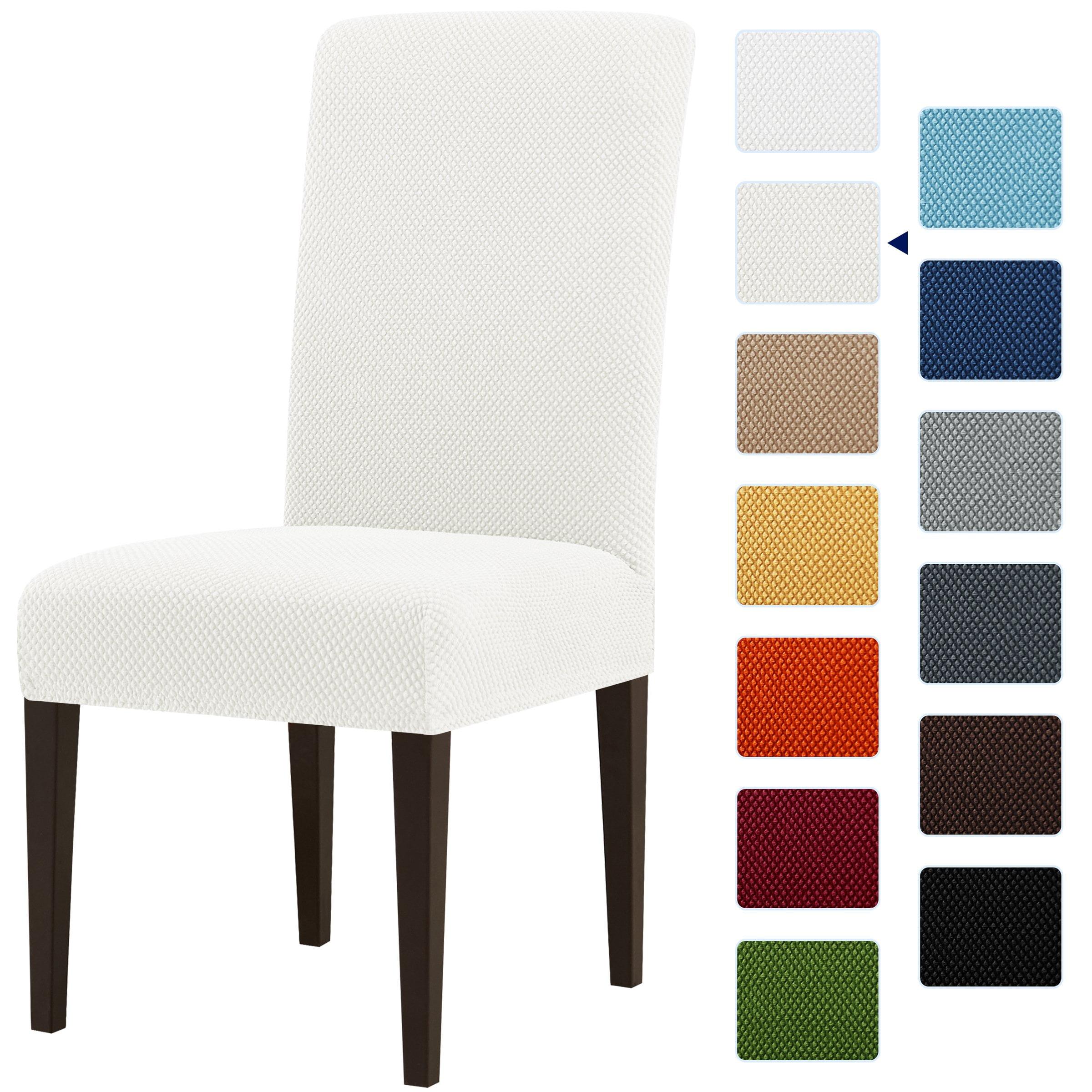 Subrtex Stretch Textured Grain Dining Chair Slipcover (Set of 4, Cream)