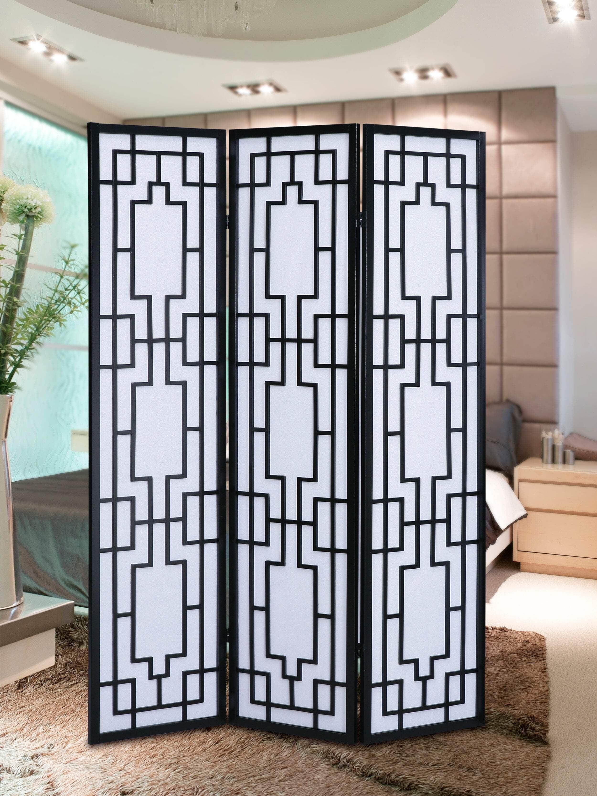 Black Pine Wood 3-Panel Shoji Room Divider