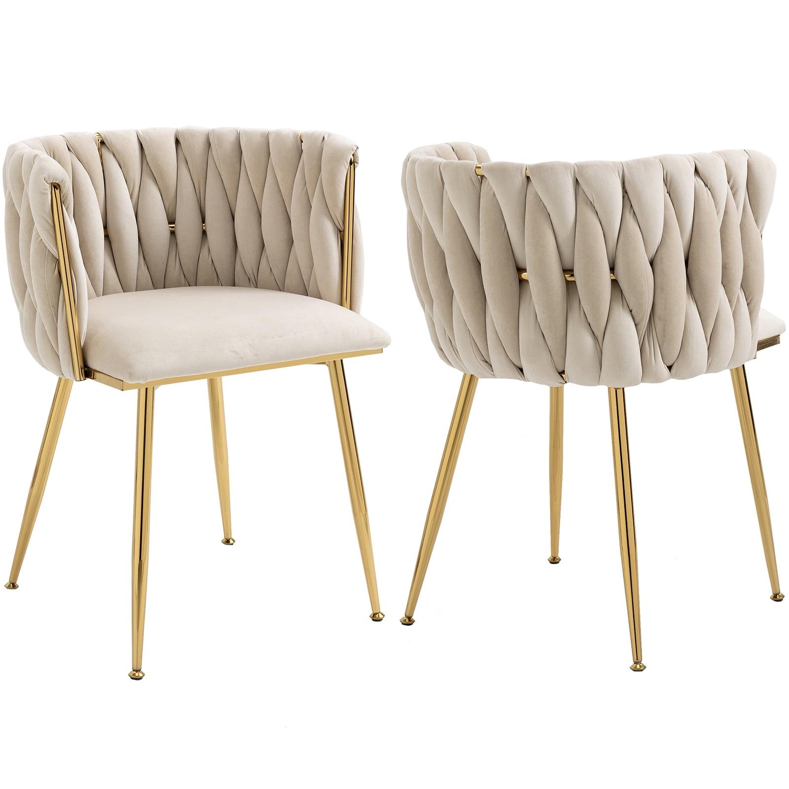 Beige Velvet Upholstered Side Chair with Golden Metal Legs