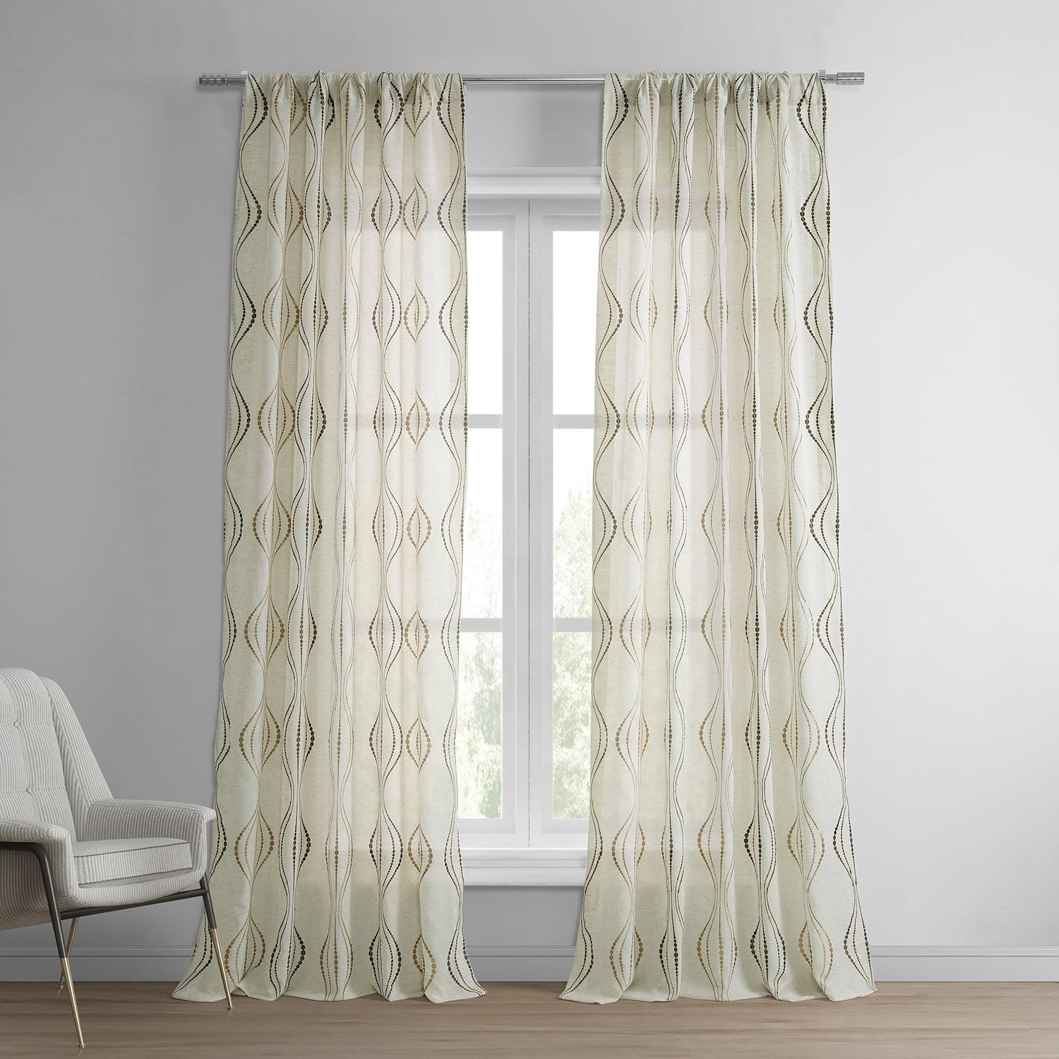 Suez Bronze Embroidered Faux Linen Sheer Curtain (1 Panel), Suez Bronze, 50W X 96L