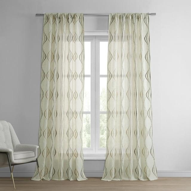 Suez Bronze Embroidered Faux Linen Sheer Curtain (1 Panel), Suez Bronze, 50W X 96L