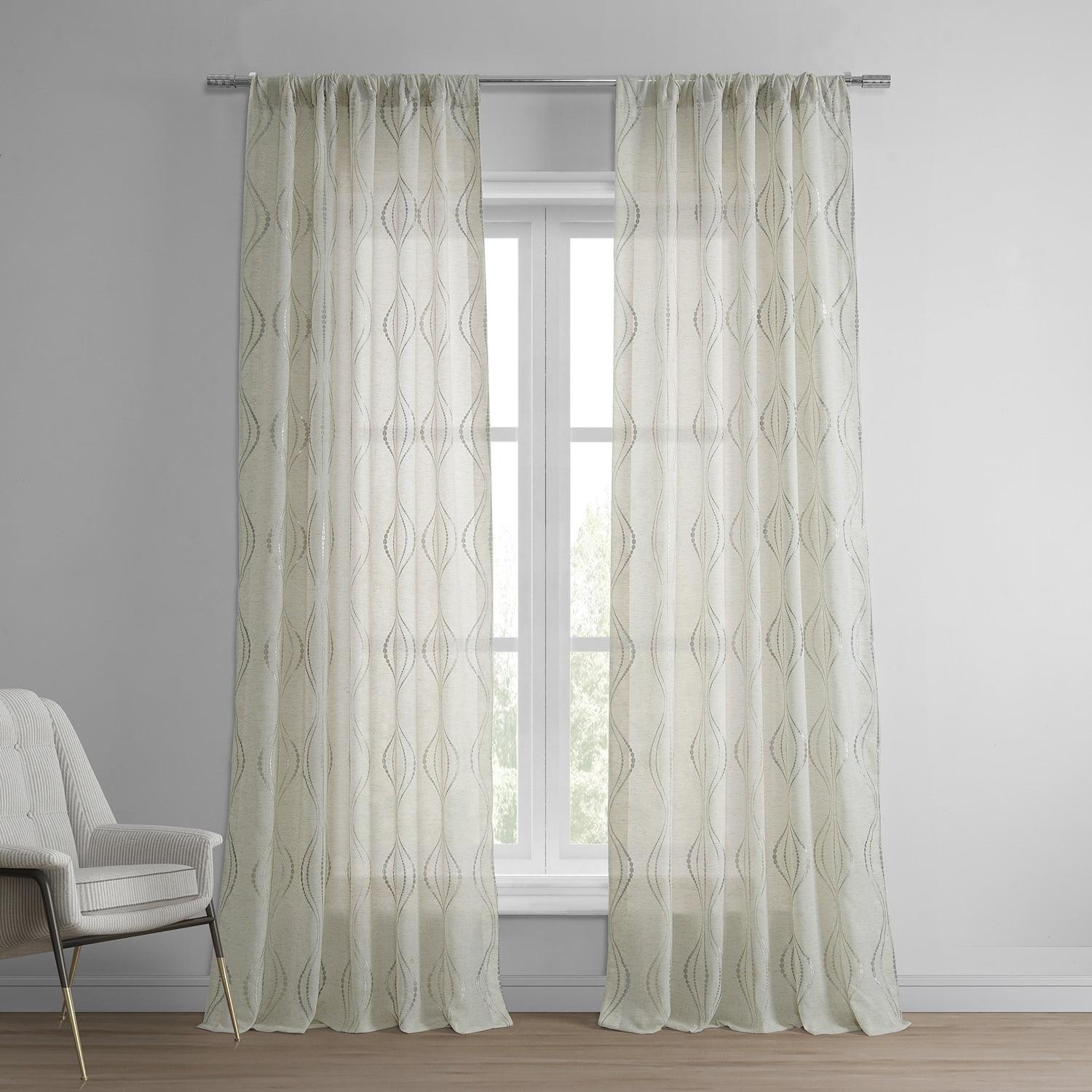 Suez Natural Embroidered Faux Linen Sheer Curtain (1 Panel), Suez Natural, 50W X 84L