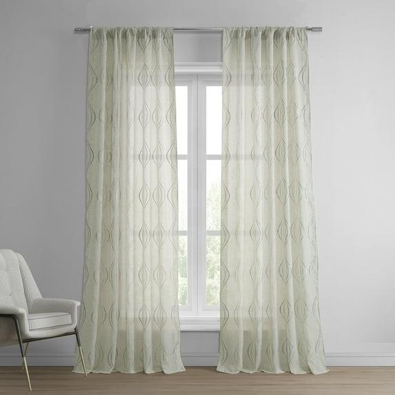 Suez Natural Embroidered Faux Linen Sheer Curtain (1 Panel), Suez Natural, 50W X 96L