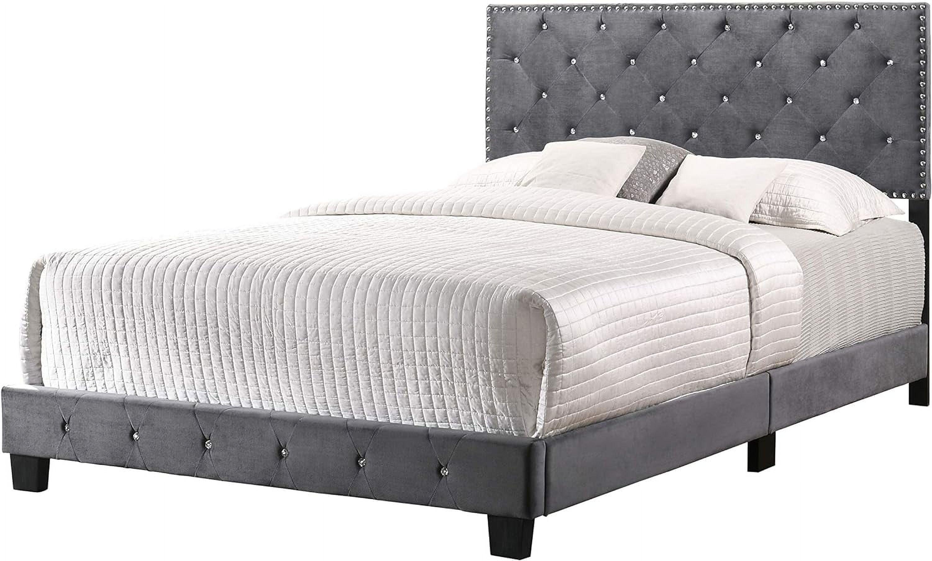 Glory Furniture Suffolk Velvet Upholstered Queen Bed in Gray