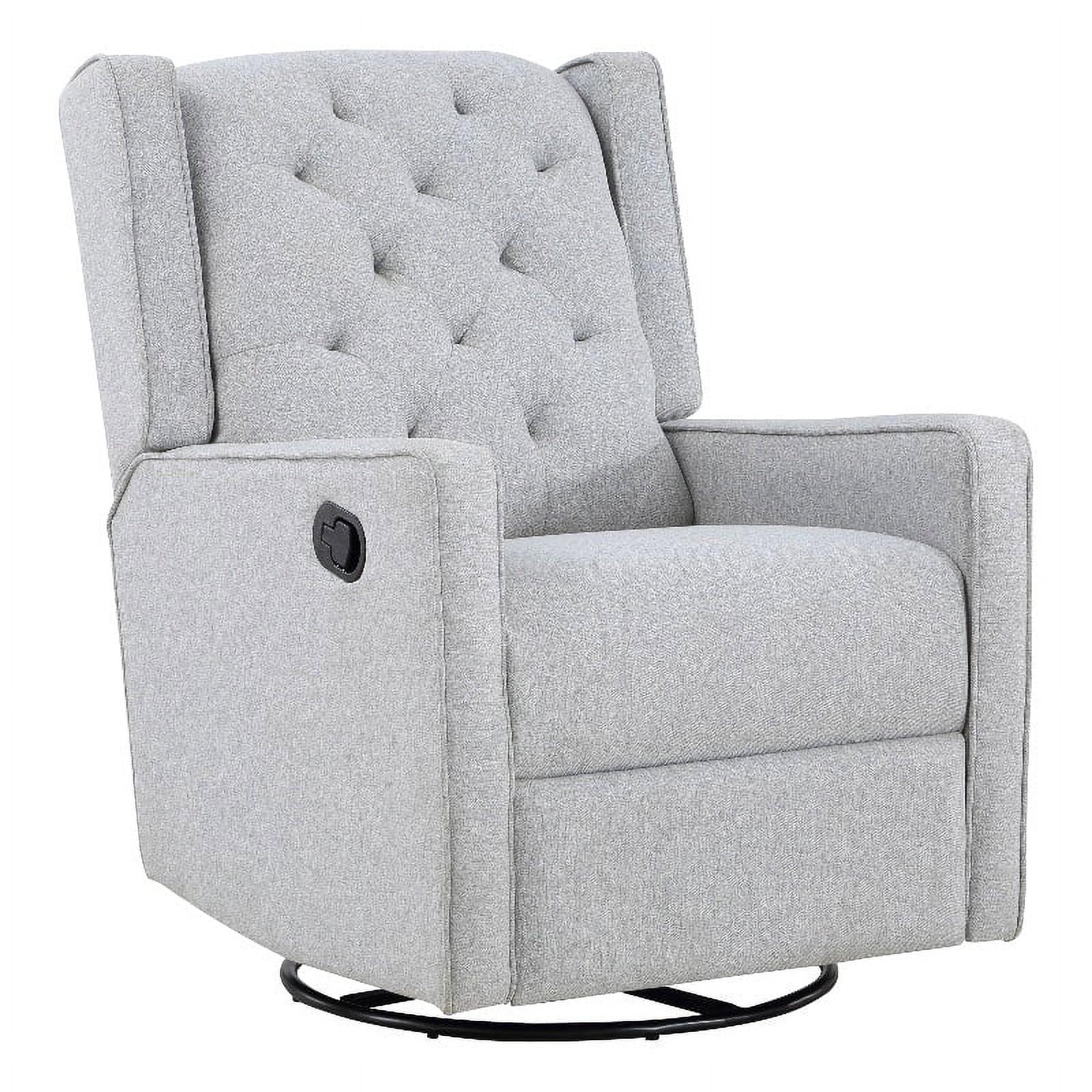 Bryton Gray Tufted Brushed Tweed Swivel Recliner Accent Chair