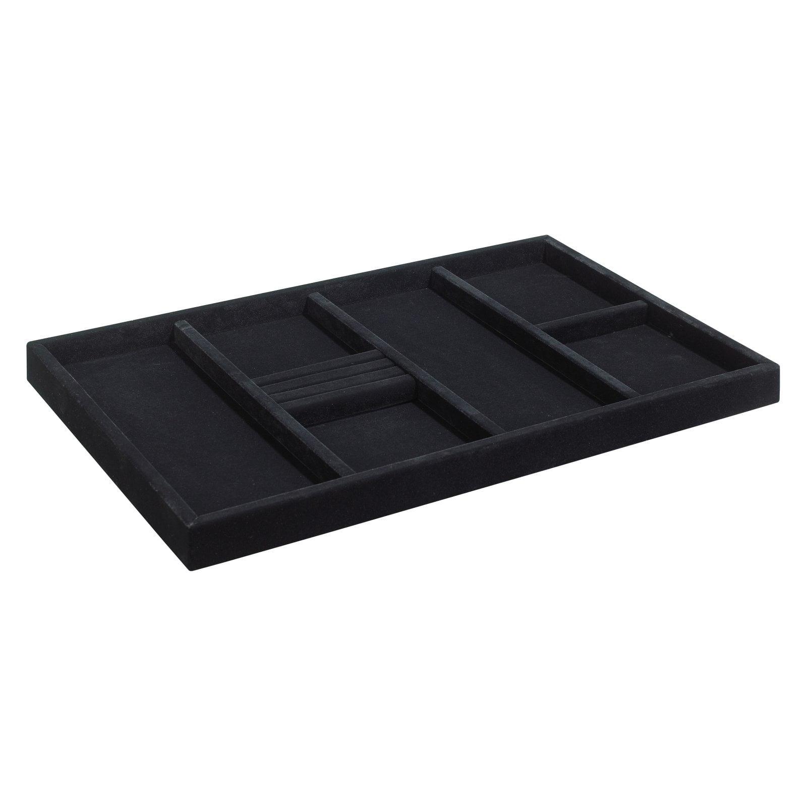 Black Velvet Rectangular Jewelry Tray with 6 Compartments