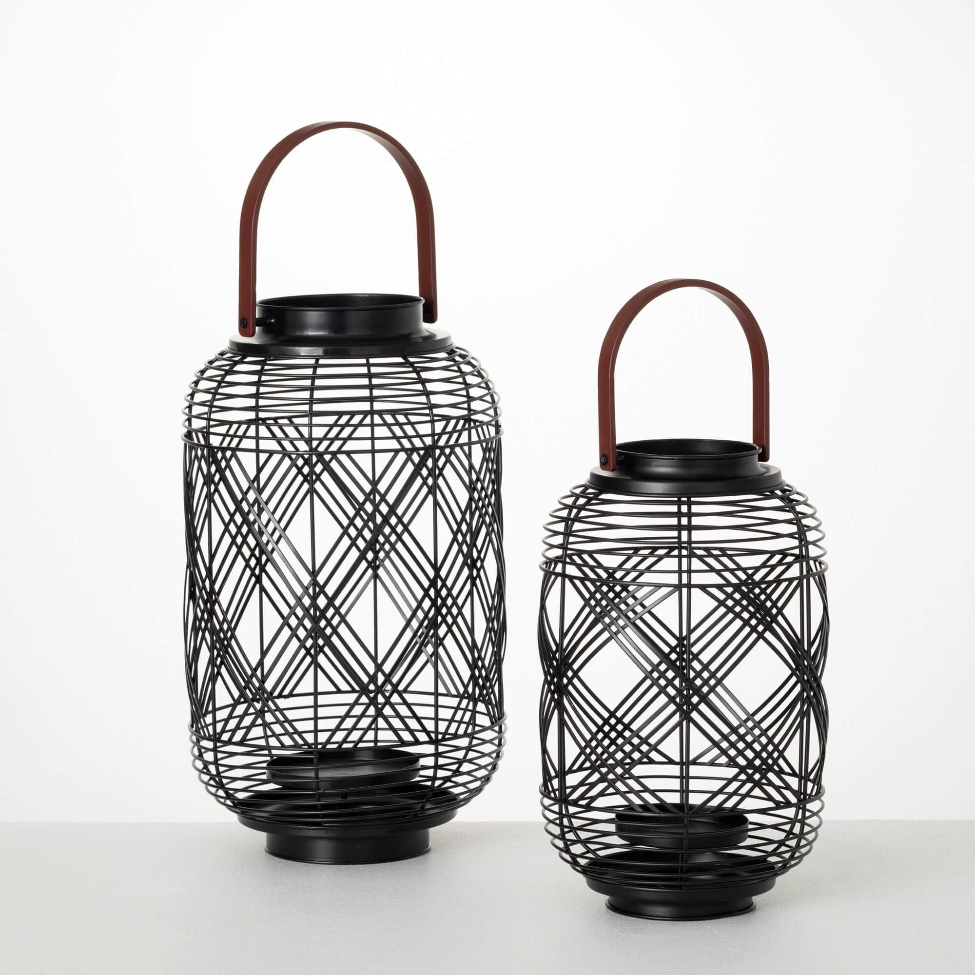 Sullivans 15.25" & 12.25" Moden Black Woven Lantern Set of 2  Metal