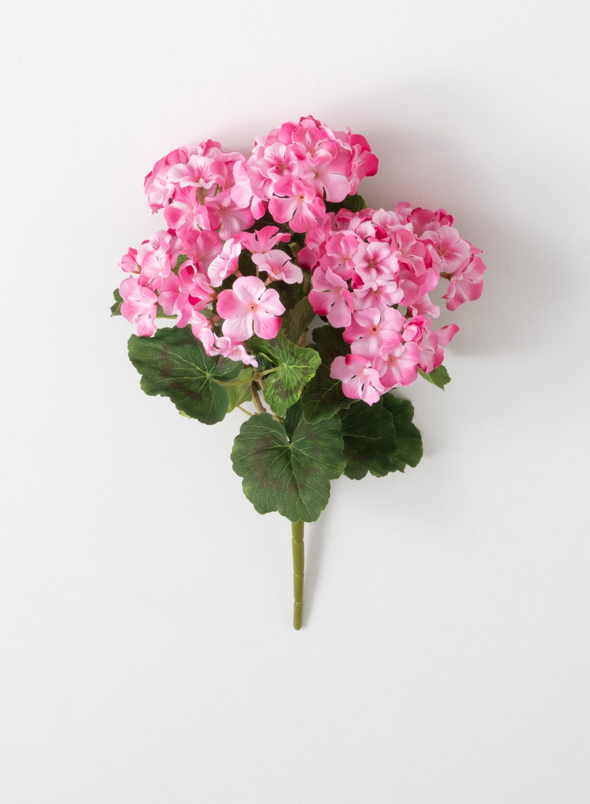 Pink Silk Artificial Geranium Flower Arrangement with Lights