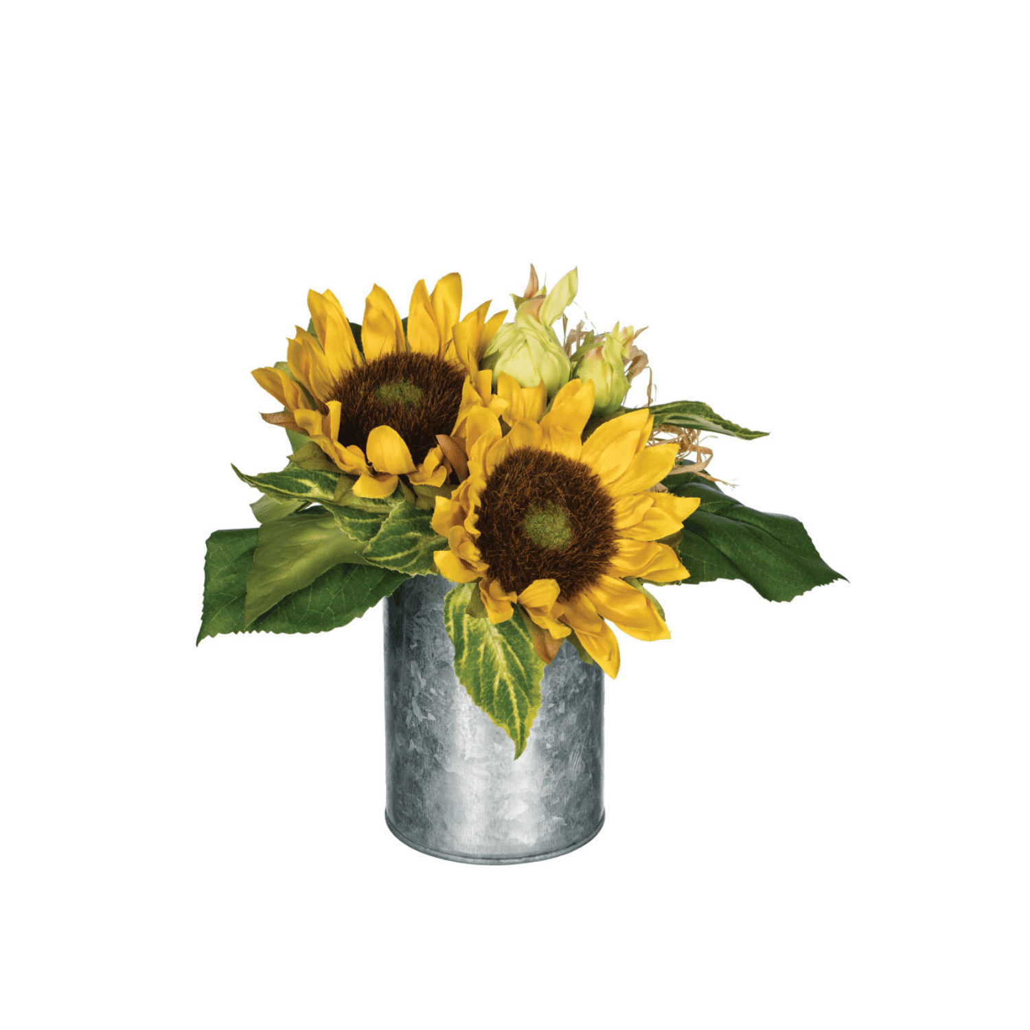 Rustic Sunflower Silk Arrangement in Galvanized Tin - 9" x 7.5"