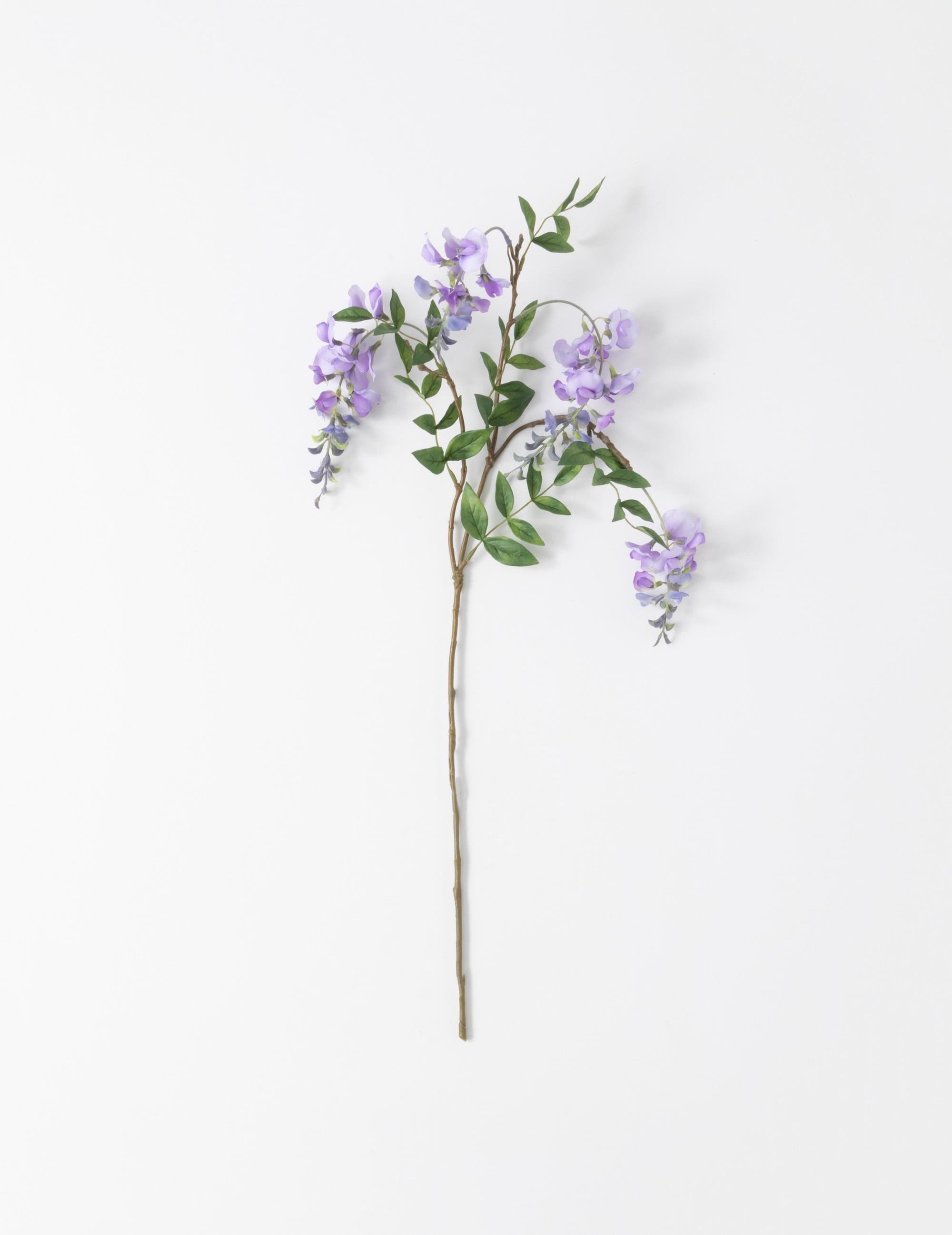 Artificial Purple Wisteria Stem with Green Leaves, 34"