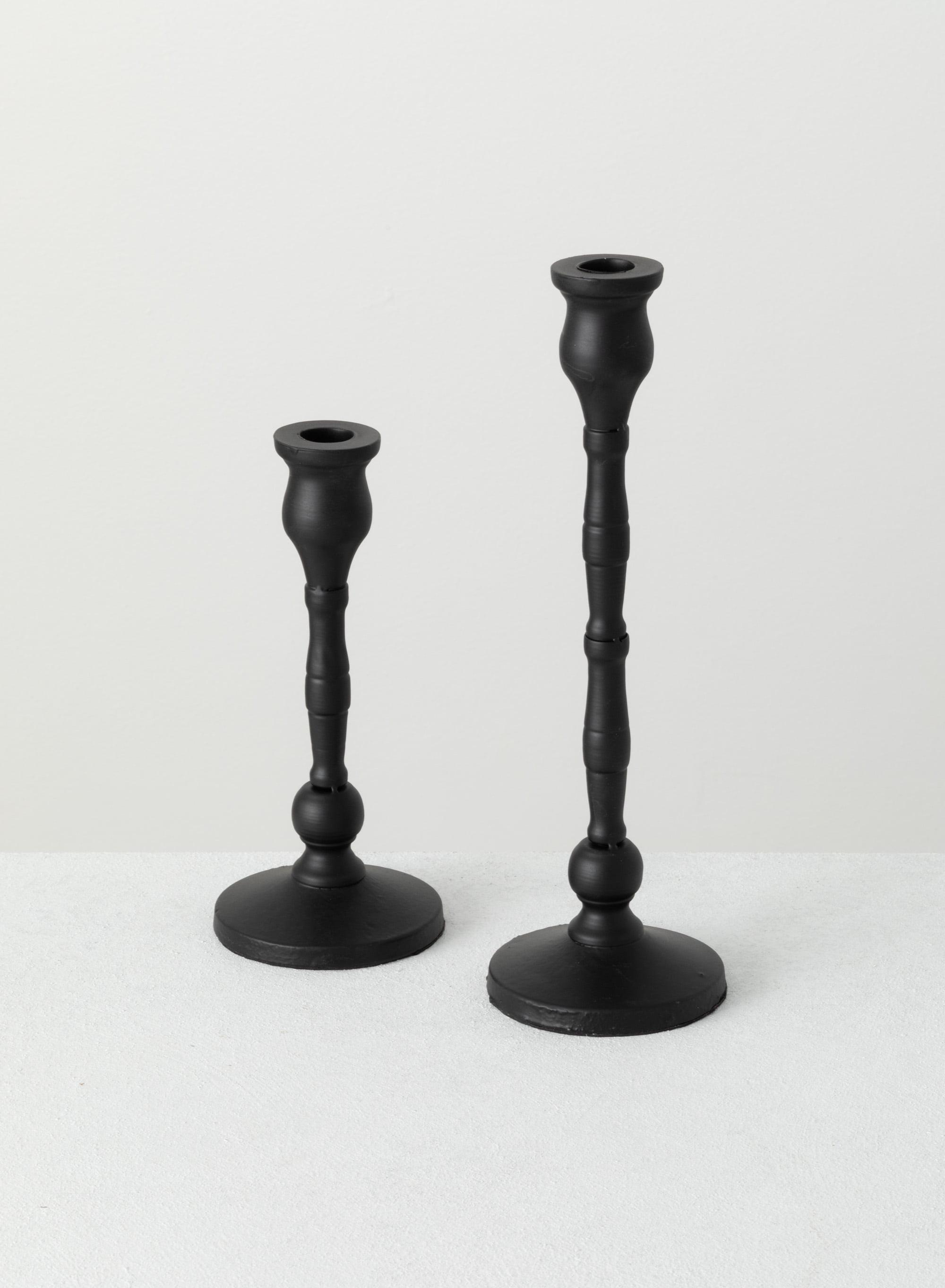 Elegant Curved Black Iron Taper Candlestick Holder Set