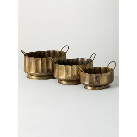 Sullivans Set Of 3 Decorative Iron Bowls 10"H, 9"H & 5"H Gold