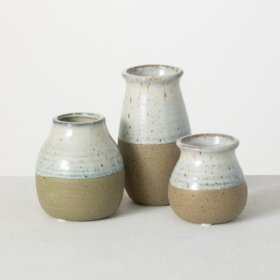 Sullivans Set of 3 Petite Ceramic Vases 3"H, 4.5"H & 5.5"H Blue and Brown