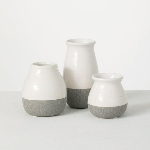 Sullivans Set of 3 Petite Ceramic Vases 3"H, 4.5"H & 5.5"H Gray and White