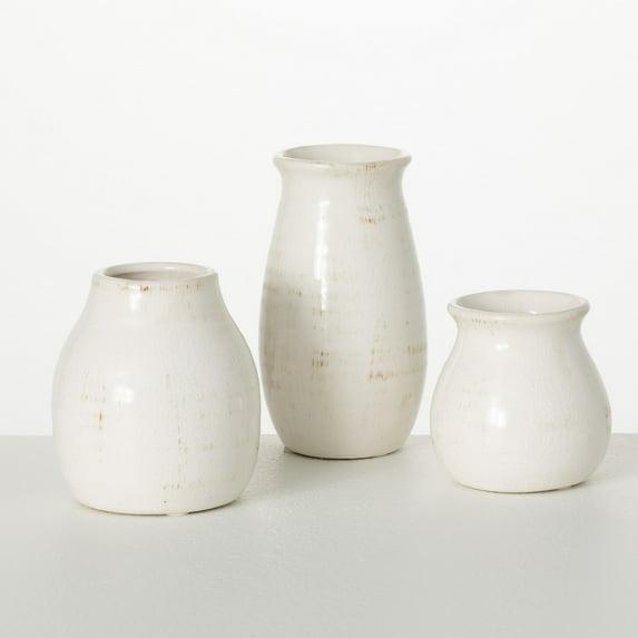 Sullivans Set of 3 Petite Ceramic Vases 3"H, 4.5"H & 5.5"H White