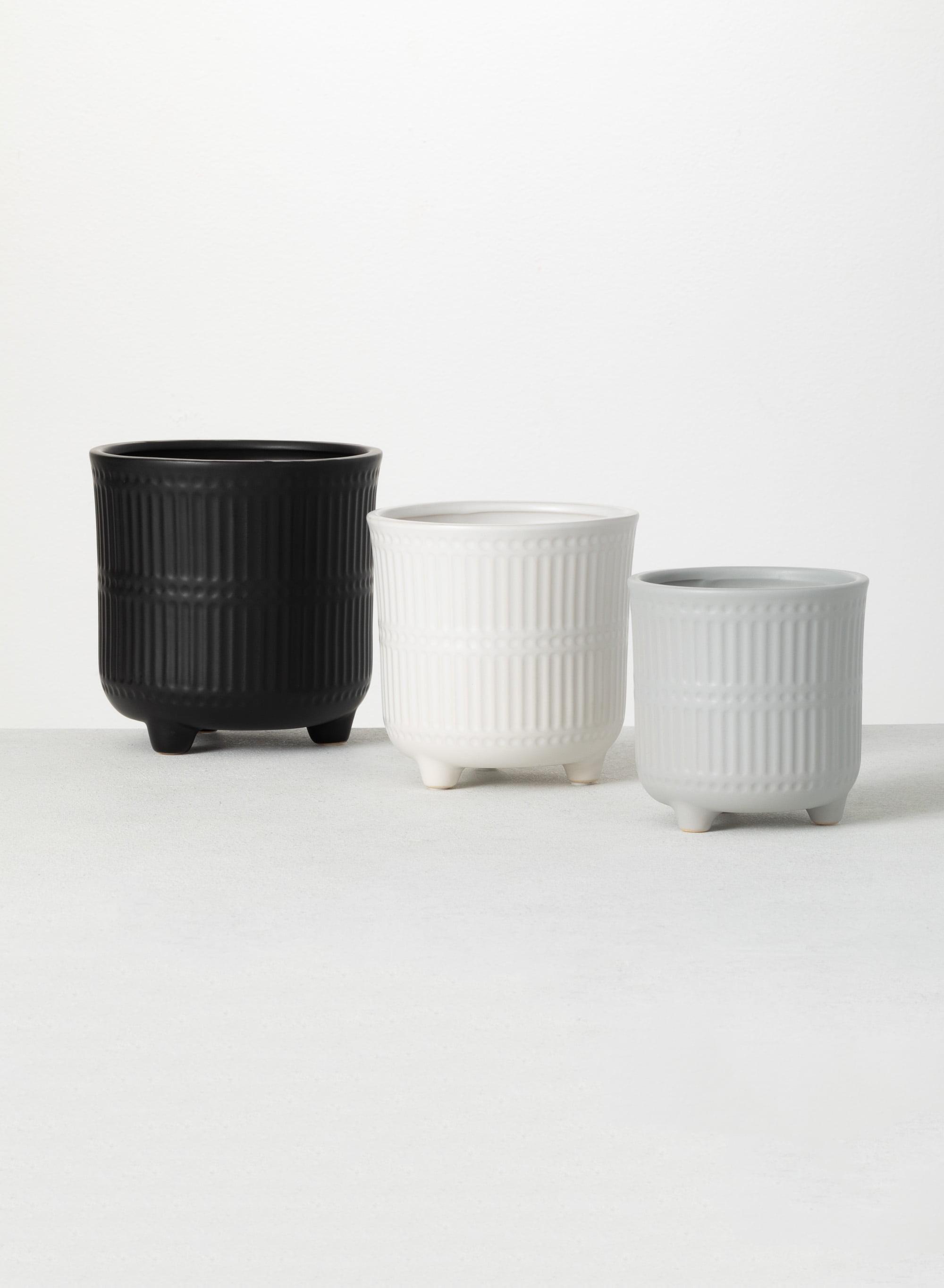 Trio of Textured Ceramic Planters in Multicolor - Indoor/Outdoor Use
