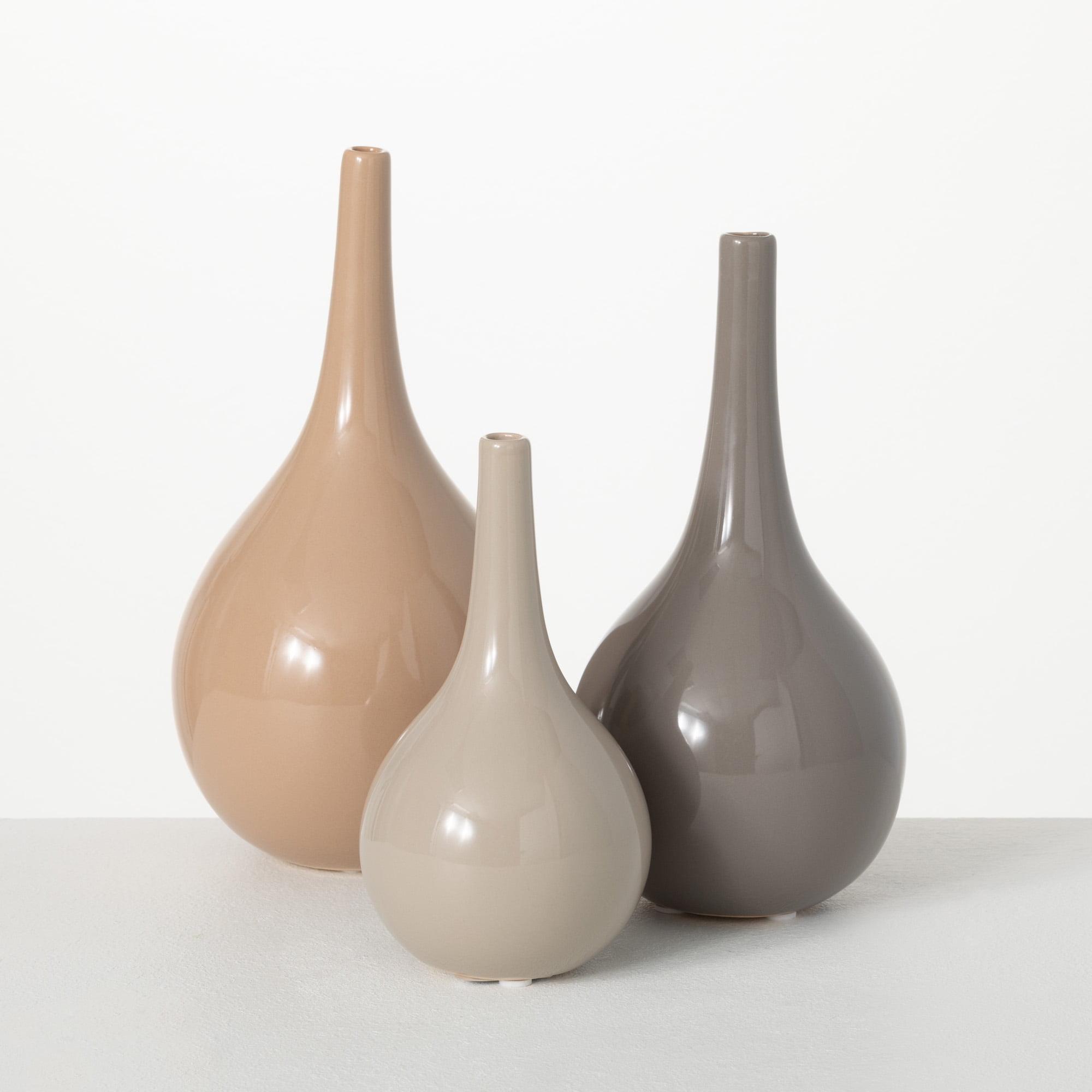 Sullivans Warm Glossy Ceramic Vase Set of 3, 10"H, 9"H & 7"H Multicolored