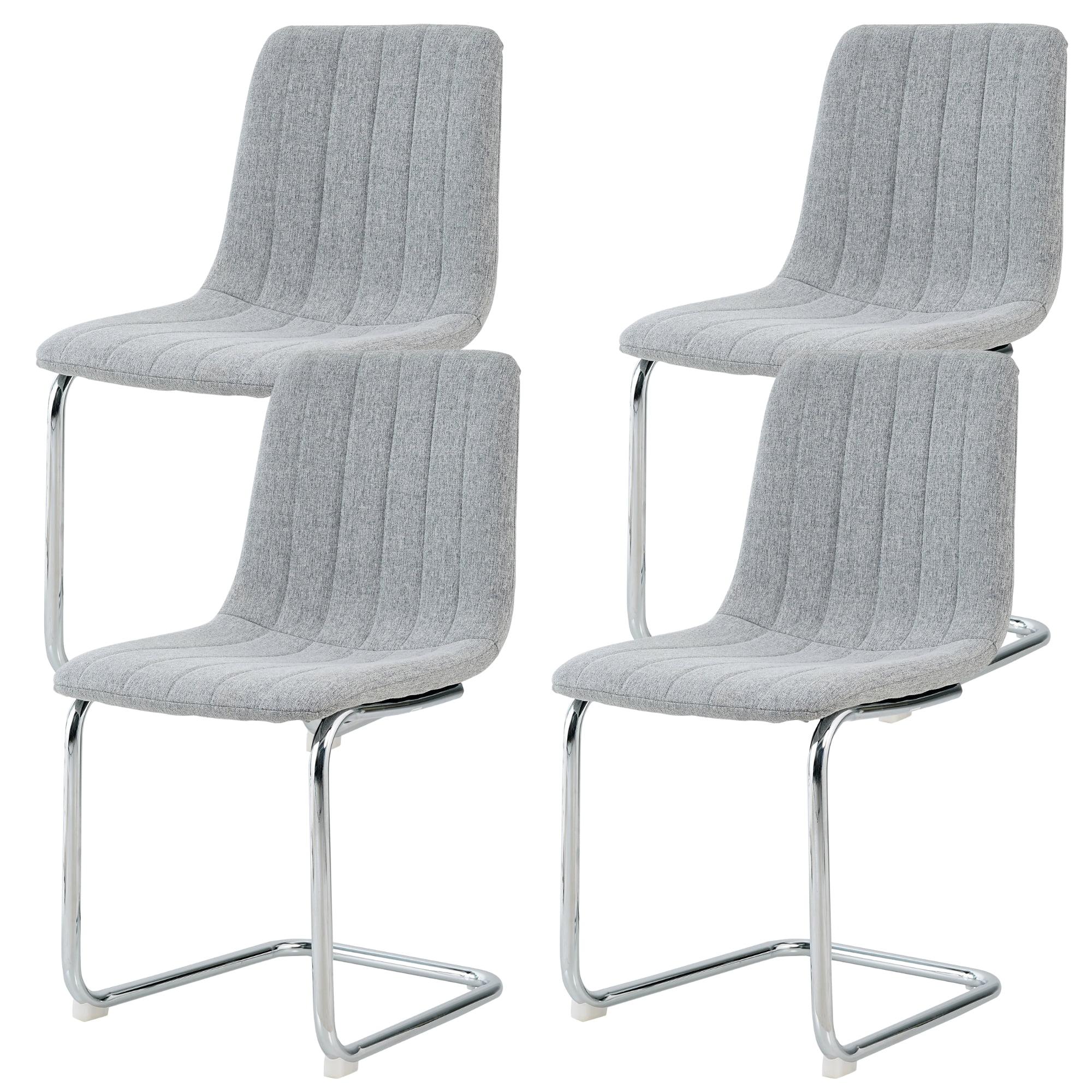 Light Gray Upholstered Dining Chairs with Chrome Legs, Set of 4