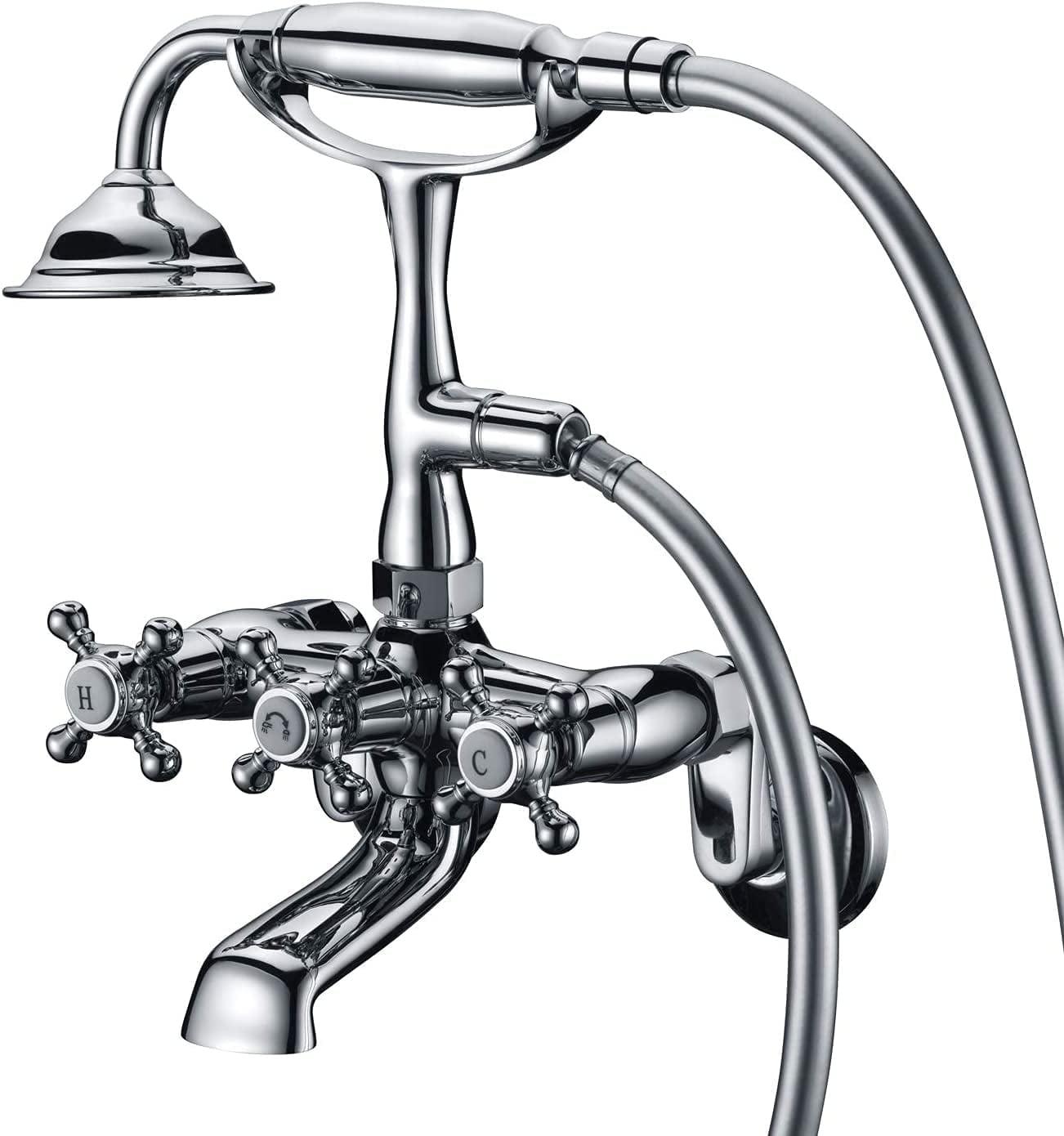 Chrome Wall Mount Clawfoot Tub Faucet with Hand Shower